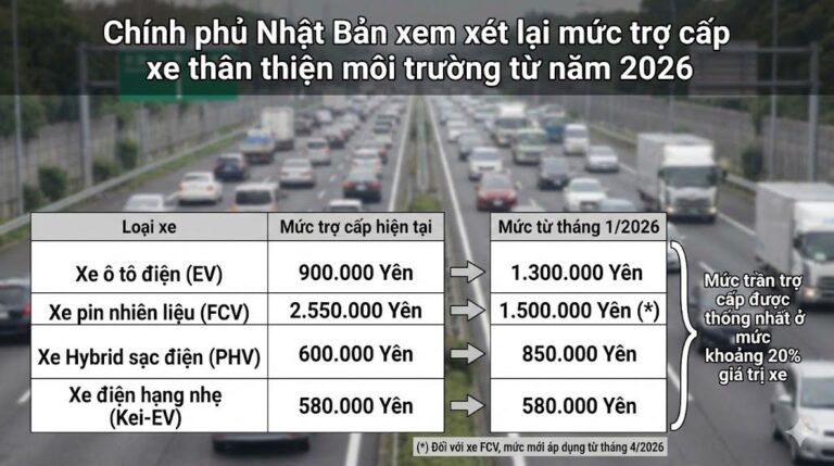 Chính phủ Nhật Bản xem xét lại mức trợ cấp xe thân thiện môi trường từ năm 2026